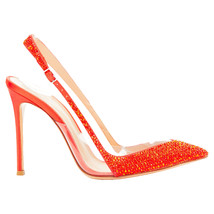 Gianvito Rossi Strass Crystal Clear Pvc Slingback Pump Women Red Size 37.5 - £425.55 GBP