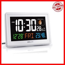 Modern Atomic Desk Clock - Large White Display, Temperature &amp; Moon Phase... - $52.46