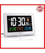 Modern Atomic Desk Clock - Large White Display, Temperature &amp; Moon Phase... - $52.46