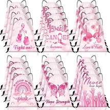 Paterr 24 Pcs Woman&#39;s Breast Cancer Awareness Drawstring Backpack - 6 Styles - £12.38 GBP