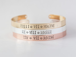 Roman Numerals Custom Stamped cuff bracelet hand stamped cuff Personalized Gift  - £20.78 GBP