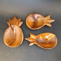 Lot of 3 Vintage Monkeypod Carved Wood Pineapple Scoops/Condiment/Sugar Wrappers - £9.47 GBP