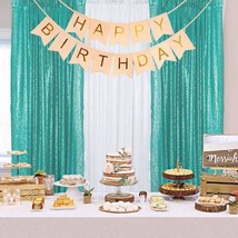 Photography Backdrops Sequin Curtains 2 Panels 2Ftx7Ft Sequin Backdrop Teal Glit - £31.16 GBP