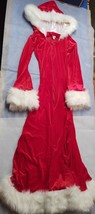 Mrs Santa Winter Valentine Long Red Velvet Coat Vest Fur Trimmed  - £294.98 GBP