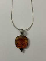 Shube Faux Amber Sterling Silver Pendant Necklace 925 Snake Chain  16 Inch - $37.39