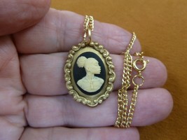 CA30-53 RARE African American LADY ivory + black CAMEO brass Pendant necklace - £19.85 GBP