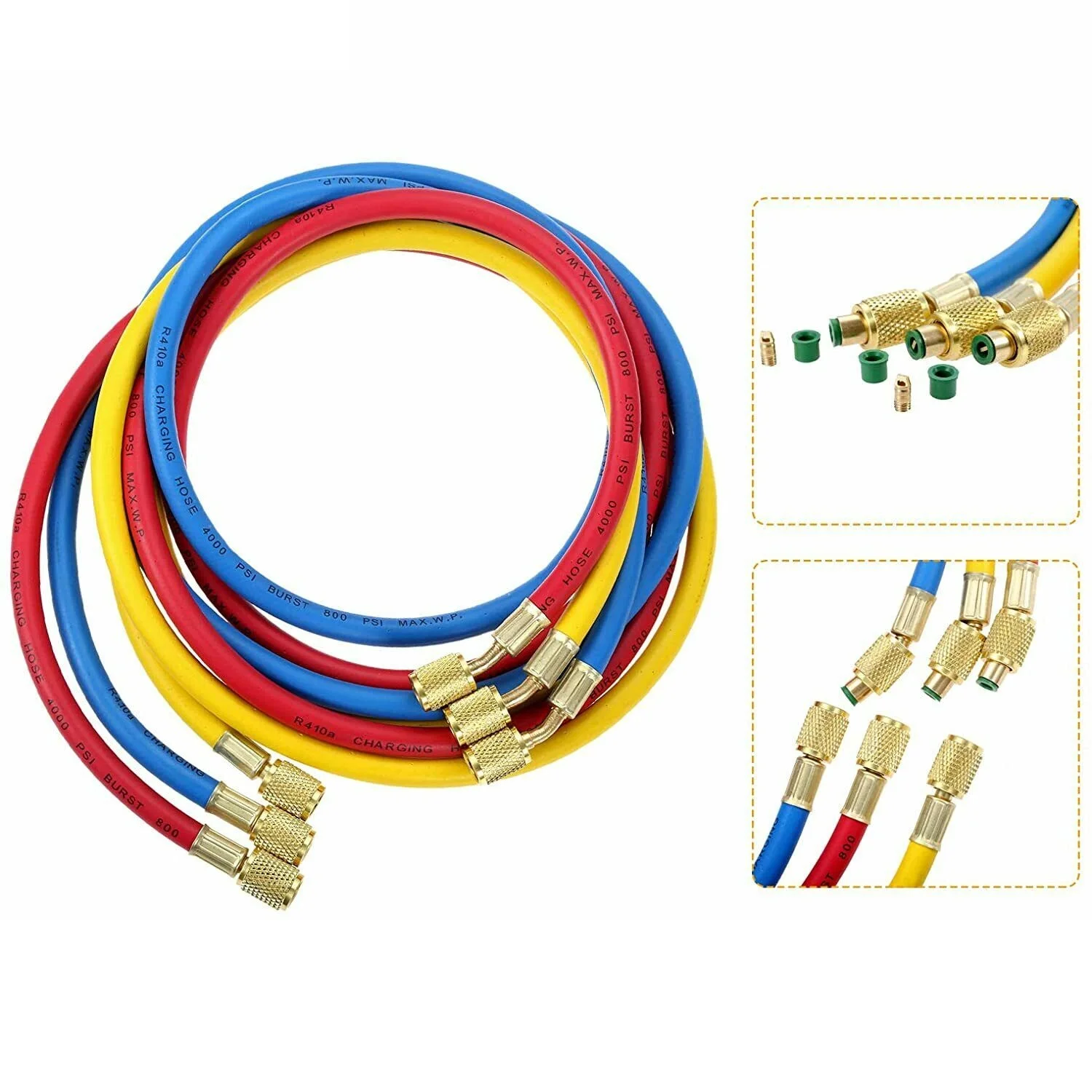 72&quot; R410A AC Refrigerant Charging Hose Kit 3-Color with Valve Core Remover,Thimb - £33.94 GBP