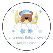 12 teddy bear moon and stars baby shower stickers,personalized,round,fav... - $11.99