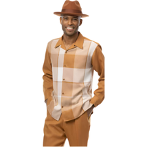 Men's MONTIQUE Two Piece Set Walking Leisure Suit 2370 Copper Tan Plaid image 7