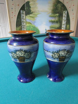 Royal Doulton Stoneware Pair Of Vases Blue With White ROSES,9 X 5&quot; - £273.76 GBP