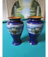 ROYAL DOULTON STONEWARE PAIR OF VASES BLUE WITH WHITE ROSES,9 X 5&quot; - £272.56 GBP