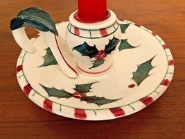Lefton Christmas Holly Berry Finger Loop Candle Holder Hand Painted Vintage  - $12.99