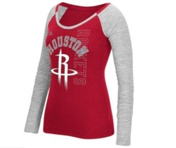 Adidas Women&#39;s Houston Rockets Team Long Sleeve Slub T-Shirt, Gray/Red, Small - £21.80 GBP