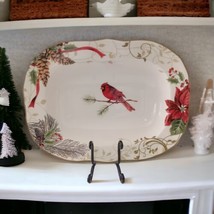 222 Fifth Cardinal Holiday Wishes Dish Bowl Serving Oval Vegetable Poins... - £28.64 GBP