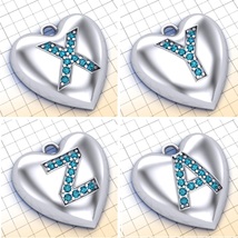 New Charm Aquamarine A-Z Letter Initial Alphabet Heart Shape Pendant Necklace - £37.46 GBP