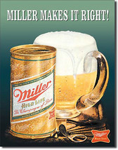 Miller Makes it Right! Brewing Company Vintage Beer Bottle Alcohol Metal Sign - £16.61 GBP
