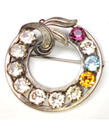 Vintage Van Dell Sterling Silver 925 Purple Blue Amber Crystal Brooch Pi... - $15.20