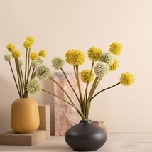 6 Stunning Artificial Golden Wattle Ball Flower Stems - £7.11 GBP
