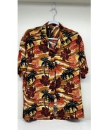 Aloha Fashion Palm Trees Hibiscus Flowers Sunset Med Red Men’s Aloha Shirt - $23.02 CAD