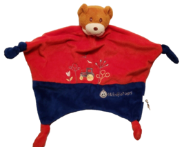 Teddy Bear Tractor Lovey Knot Cornered Security Blanket Red Blue Baby Winklepops - £12.46 GBP