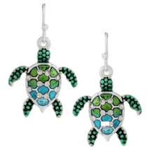 Green Crystal Sea Turtle Drop Dangle Earrings White Gold - £11.32 GBP