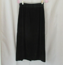Talbots skirt  long straight pencil P Small black velour pull-on 15&quot; slit - $16.61