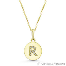 Initial Letter &quot;R&quot; CZ Crystal 14k Yellow Gold 15x9mm Round Disc Necklace Pendant - £60.78 GBP+