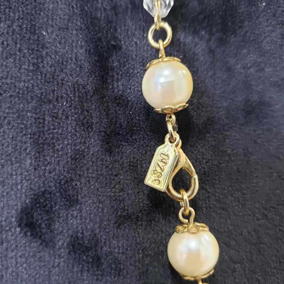 1928 Womens Fashion Clear Crystals Faux Pearl Beaded Long Necklace with Lobster Item image 5