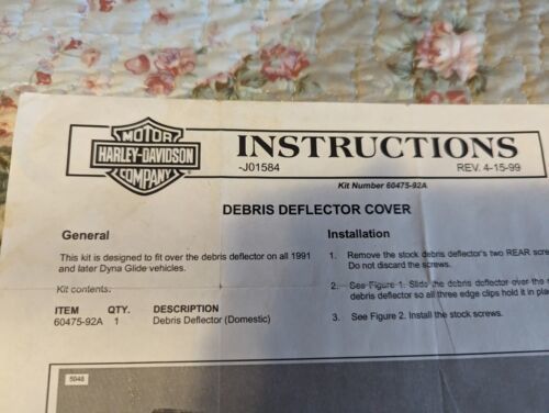 HARLEY DAVIDSON INSTRUCTION SHEET Debris Deflector Cover. Kit # 60475-92A - $3.95