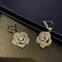 3Ct Simulated Diamond Flower Drop/Dangle Earring&#39;s 14K Yellow Gold Plated Silver - £79.37 GBP