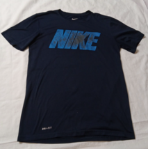 Nike Men&#39;s Small  Navy Blue  Logo Short Sleeve Cotton Shirt Pinhead-Size... - £4.66 GBP