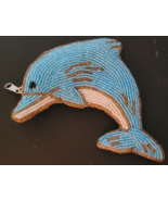 Dolphin Coin Purse Beads Zipper Closure Blue White Brown Cute Gift Travel - $13.63 CAD