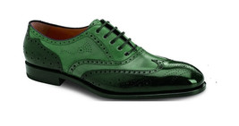 Men Green Color Full Brogue Toe Wing Tip Genuine Leather Laceup Spectator Shoes - $143.99