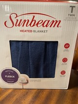 New Sunbeam Quilted Fleece Electric Heated Warming Blanket Twin Slate BLUE - $39.59