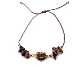 Mia Jewel Shop Wire Wrapped Tumbled Chip Stone Adjustable Pull Tie Bracelet - He - £14.19 GBP