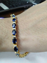 10Ct Oval Lab-Created Blue Diamond Women&#39;s Tennis Bracelet 14K Yellow Gold Over - £197.48 GBP