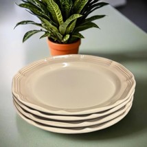 Mikasa French Countryside Tan 4-Dinner Plates 10 7/8&quot; D Scalloped Dinnerware - £45.96 GBP