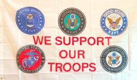 WE SUPPORT OUR TROOPS 3x5&#39; FLAG ARMED FORCES MILITARY IN/OUTDOOR/ 68D PO... - $9.90