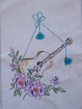 Vintage Embroidered Guitar Table Runner Dresser Scarf Embroidery Pulled ... - $39.99
