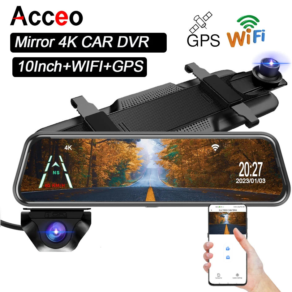 Acceo Car Dvr 4K Wifi Dash Cam 10 Inch Touch Room Mirror Dvr Video Recorder - £68.60 GBP+