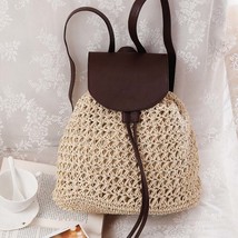 Women Backpack Drawstring Female Fashion Straw Bag Summer Beach INS Popular Lady - £22.76 GBP