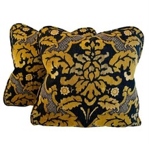 PR Pillow Covers 18" Designer Covington Black Gold Orange Damask Leaf Scroll - $53.99
