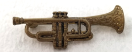 Trumpet Lapel Pin Dark Brass Bronze Color Engraved Horn Vintage - $11.35