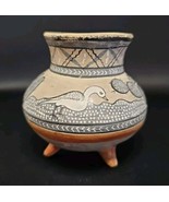 Vintage Mexican Pottery Vase 3 footed WHITE CRANE Bird Botanical MEXICO ... - $34.26