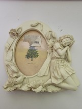 Vintage Angel Picture Frame Flowers Memorial Ceramic Mini 3.5&quot; X 5&quot; - £15.43 GBP