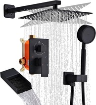 Matte Black Shower System With Tub Spout Faucet Set, Wall Mounted 10, 4 Hooks - $103.97