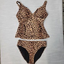 Pursuit Womens Swimsuit Size 10 Brown Leopard Print 2-Piece Tankini &amp; Bo... - $41.83