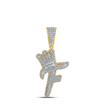 10kt Yellow Gold Mens Round Diamond F Crown Letter Charm Pendant 1 Cttw - £922.83 GBP