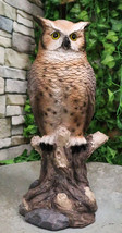 Brown Great Horned Owl Perching On Tree Branch Figurine Nocturnal Bird 14&quot;H - £39.81 GBP