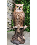 Brown Great Horned Owl Perching On Tree Branch Figurine Nocturnal Bird 14&quot;H - €43,22 EUR